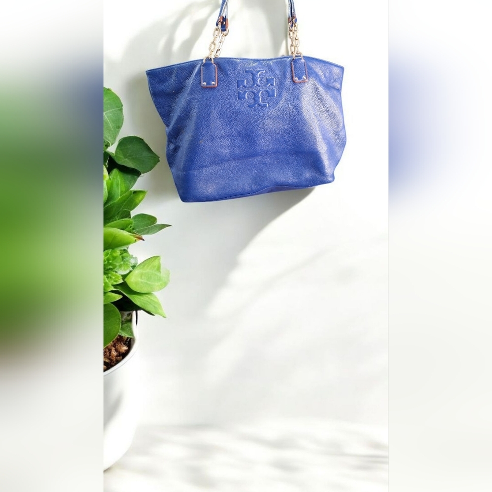 Tory Burch Blue Leather Cosmetic Bag